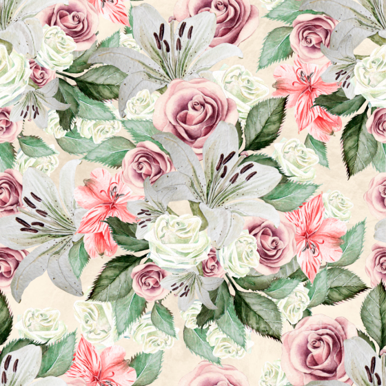 Floral Fabric Texture Featuring Roses and Lilies in Soft Pastels Flower texture preview