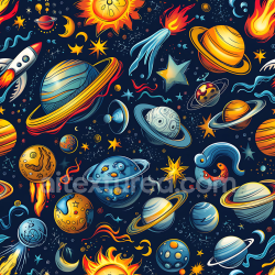 seamless Seamless 3D Space PBR Texture Featuring Cartoon Planets, Stars, and Rockets texture 8k free download PBR