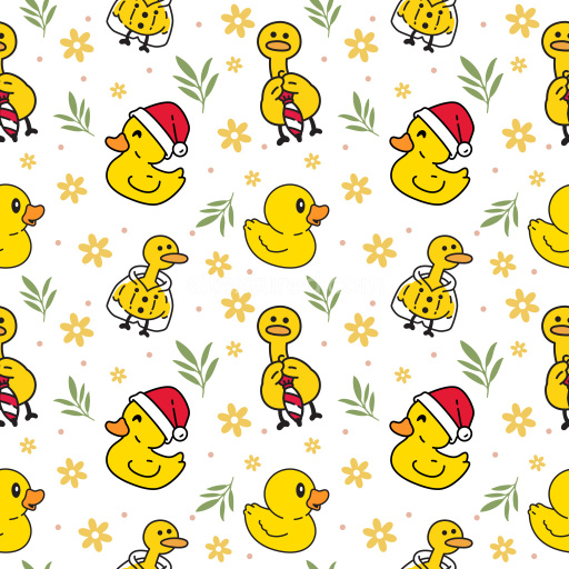 Pattern Bundle - Seamless 3D Pattern PBR Texture Featuring Playful Rubber Duck Cartoons with Floral Accents texture preview