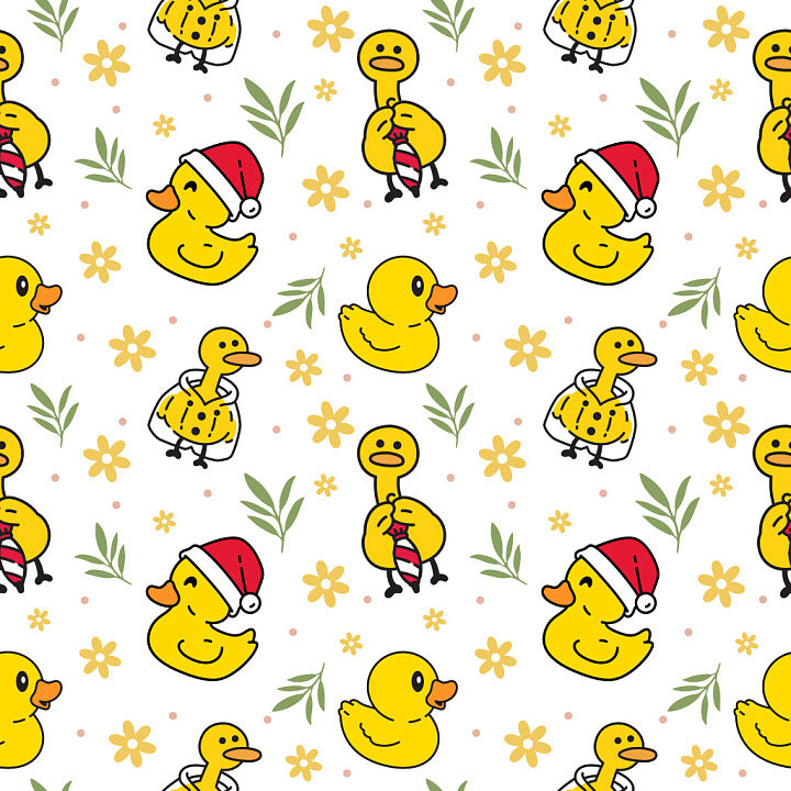 Pattern Featuring Playful Rubber Duck Cartoons with Floral Accents seamless PBR texture preview