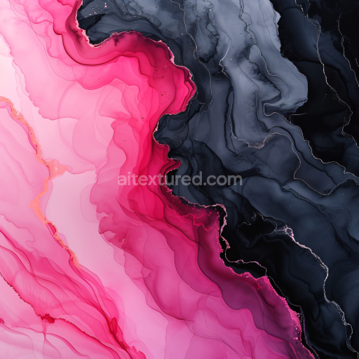 Seamless 3D Alcohol Ink PBR Texture Featuring Dynamic Pink and Grey Fluid Waves
