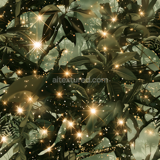 Preview — Seamless 3D Jungle Camouflage PBR Texture with Dark Green Foliage and Golden Sparkle Highlights