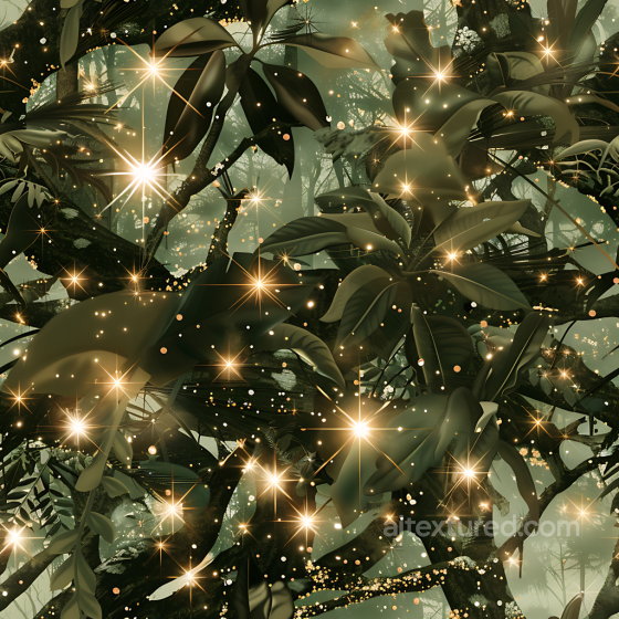 Jungle Camouflage PBR Texture with Dark Green Foliage and Golden Sparkle Highlights Color Camouflage texture preview