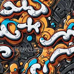 seamless Seamless 3D PBR Texture Featuring Bold White and Orange Graffiti with Abstract Urban Motifs texture 8k free download PBR