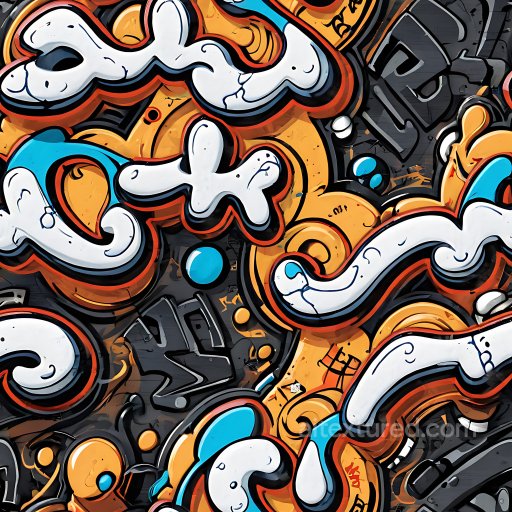 Seamless 3D PBR Texture Featuring Bold White and Orange Graffiti with Abstract Urban Moti… texture preview