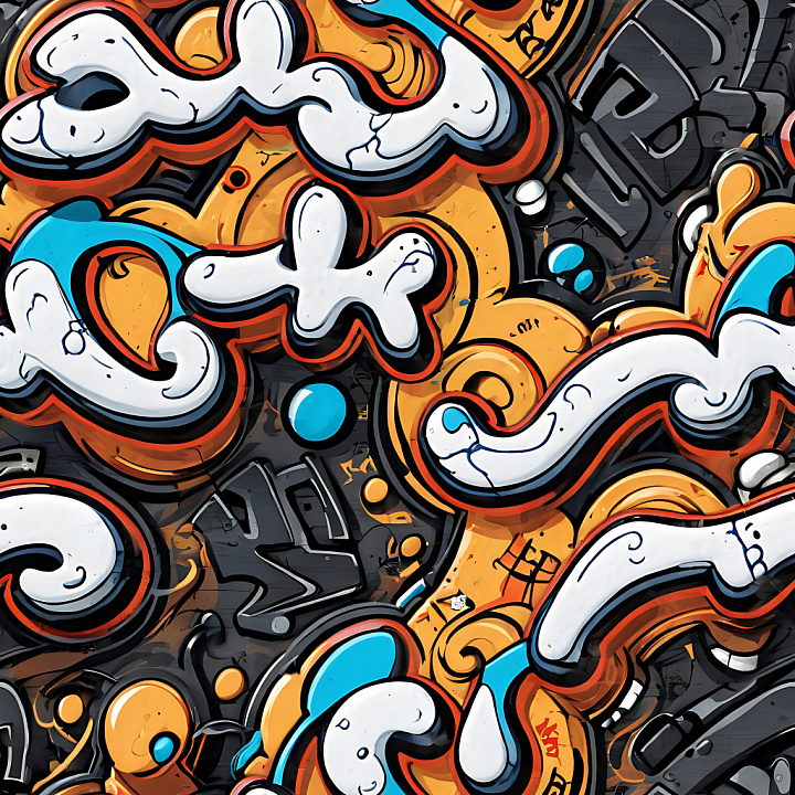 Featuring Bold White and Orange Graffiti with Abstract Urban Motifs seamless PBR texture preview