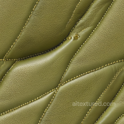 Quilted Olive Green Leather PBR Texture with Prominent Grain and Stitching seamless Leather PBR texture