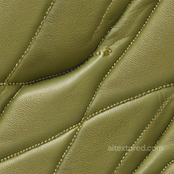 Quilted Olive Green Leather PBR Texture with Prominent Grain and Stitching Leather texture preview