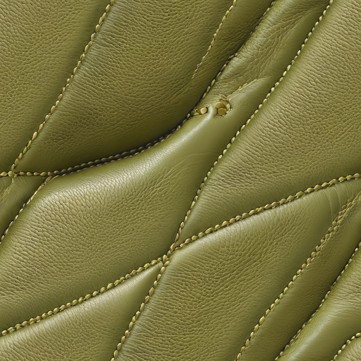 Quilted Olive Green Leather with Prominent Grain and Stitching seamless PBR texture preview