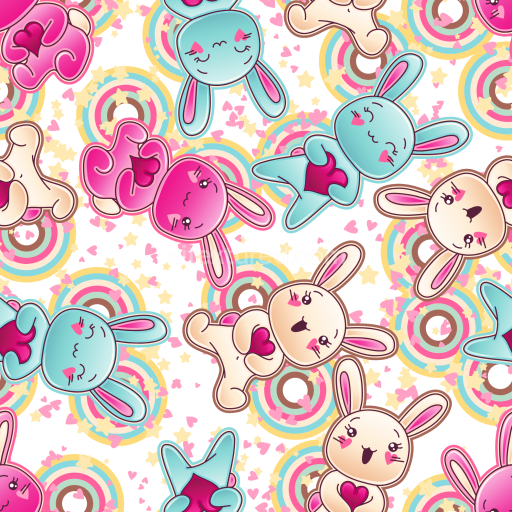 Seamless 3D PBR Texture Featuring Cute Cartoon Bunnies with Hearts