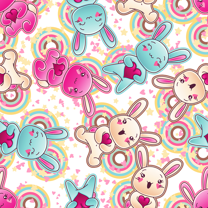 Featuring Cute Cartoon Bunnies with Hearts seamless PBR texture preview