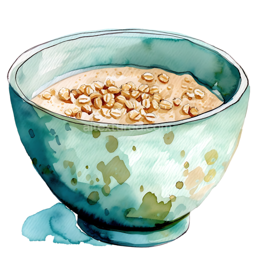 Watercolor Illustration of Buckwheat Hot Cereal in a Blue Ceramic Bowl