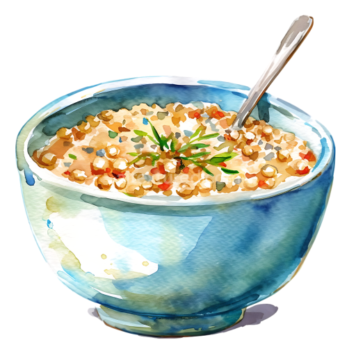 Watercolor Style Buckwheat Hot Cereal Breakfast Bowl Illustration
