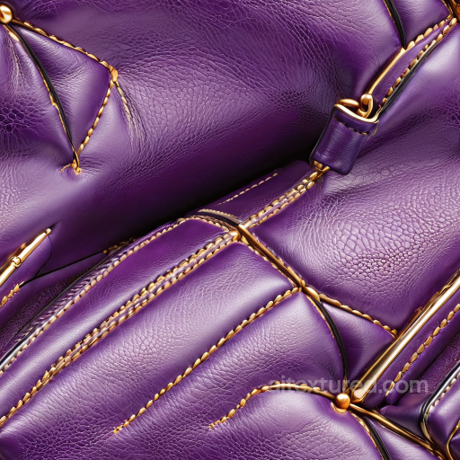 purple pebbled leather PBR texture with gold stitching and padded panels seamless Leather PBR texture