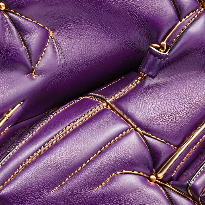Purple Pebbled Leather With Gold Stitching And Padded Panels seamless PBR texture preview
