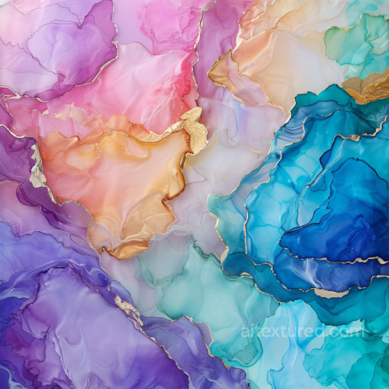 Alcohol Ink PBR Texture Featuring Multicolor Fluid Swirls with Gold Veining Alcohol ink texture preview
