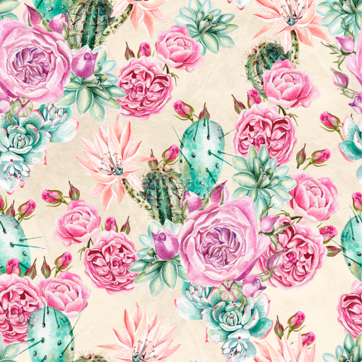 Preview — Seamless 3D PBR Texture of Watercolor Pink Roses, Succulents, and Cacti