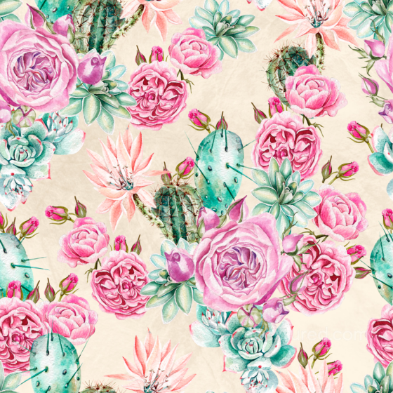 Flower Texture of Watercolor Pink Roses, Succulents, and Cacti Flower texture preview