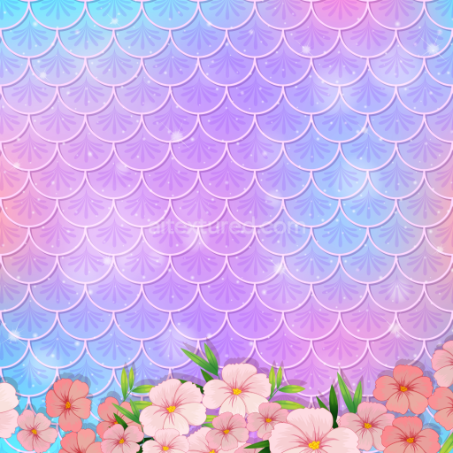 Seamless 3D PBR Mermaid Scale Texture with Pastel Gradient and Floral Accent