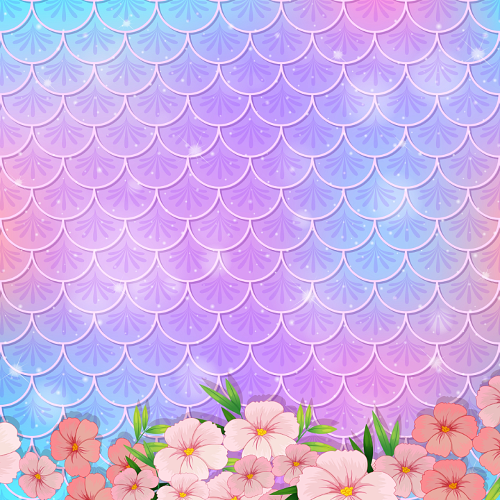 Mermaid Scale with Pastel Gradient and Floral Accent seamless PBR texture preview