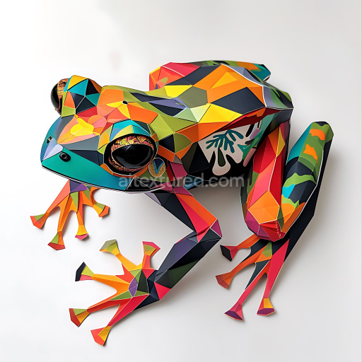 Seamless 3D PBR texture of colorful geometric dart frog pattern
