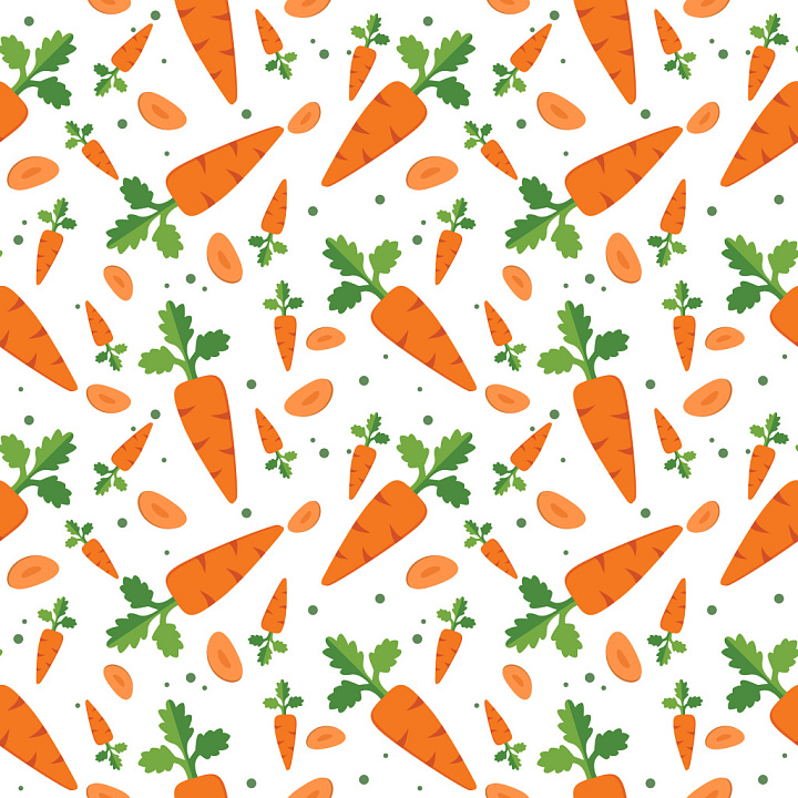 Pattern with Playful Carrot Motifs and Green Leaves seamless PBR texture preview