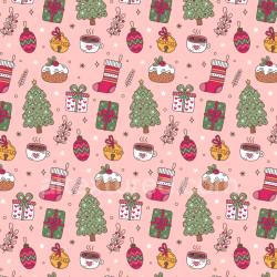 seamless Seamless 3D PBR Christmas Digital Paper Texture with Cozy Holiday Icons on Pink texture 8k free download PBR