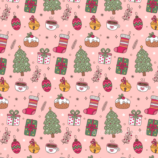 Christmas Digital Paper Texture with Cozy Holiday Icons on Pink seamless All Christmas Digital paper PBR texture