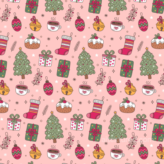 Christmas Digital Paper Texture with Cozy Holiday Icons on Pink All Christmas Digital paper texture preview