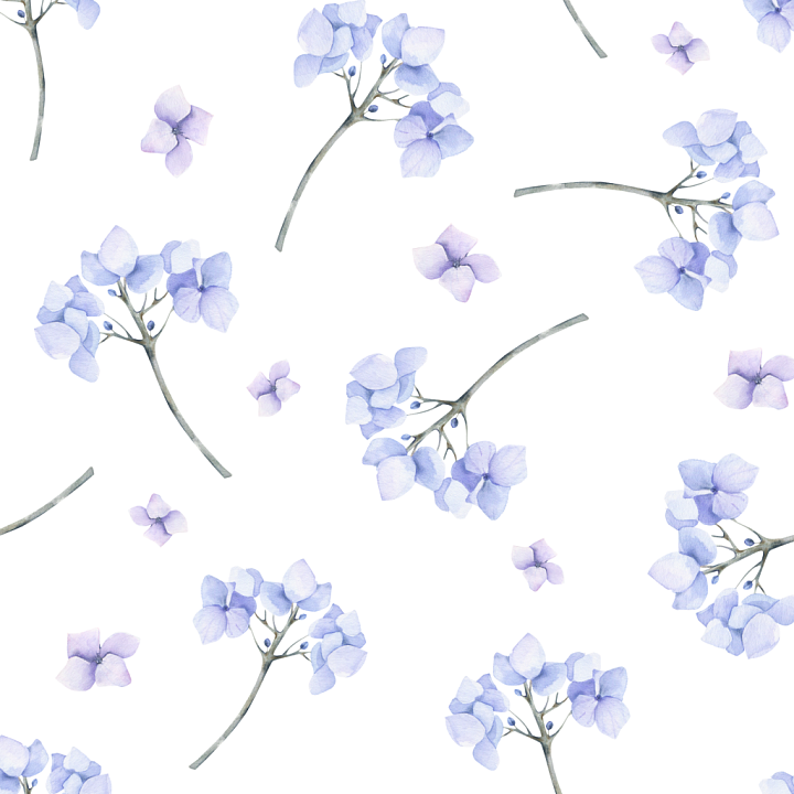 Watercolor Greenery of Delicate Blue Hydrangea Flowers in Watercolor St… seamless PBR texture preview