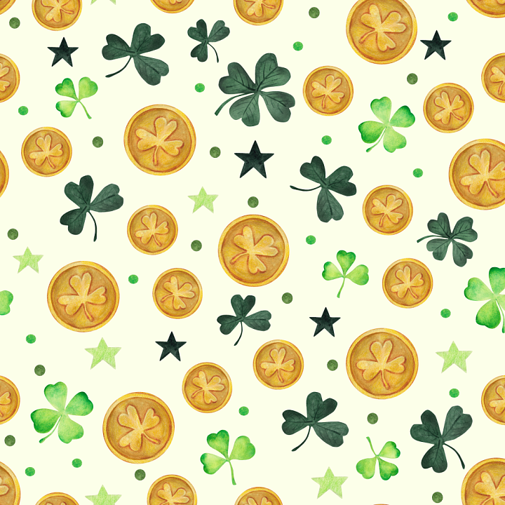 Featuring St Patrick Shamrocks and Gold Coins seamless PBR texture preview