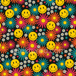 seamless Seamless 3D PBR texture with colorful happy face and flower pattern texture 8k free download PBR