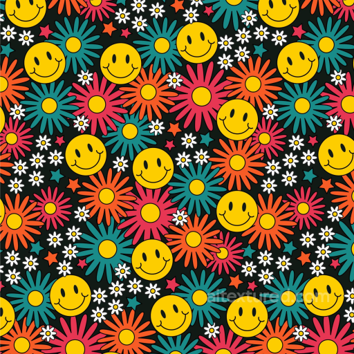 With Colorful Happy Face And Flower Pattern seamless Happy Face pattern PBR texture
