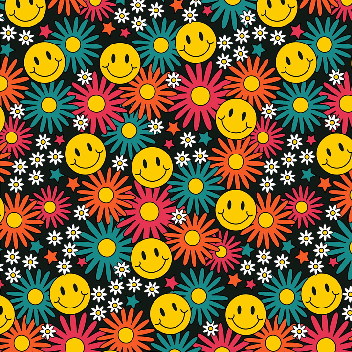 With Colorful Happy Face And Flower Pattern seamless PBR texture preview