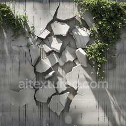 seamless Seamless 3D Cracked and Holed Plaster Wall PBR Texture with Natural Greenery texture 8k free download PBR