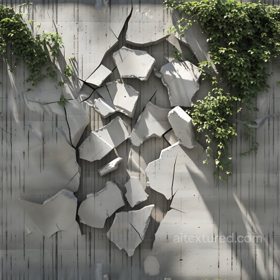 Cracked and Holed Plaster Wall PBR Texture with Natural Greenery Cracked & Holes texture preview