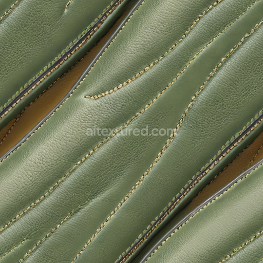Seamless 3D Olive Green Leather PBR Texture with Detailed Stitched Panels and Fine Grain