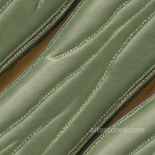 Olive Green Leather PBR Texture with Detailed Stitched Panels and Fine Grain seamless Leather PBR texture