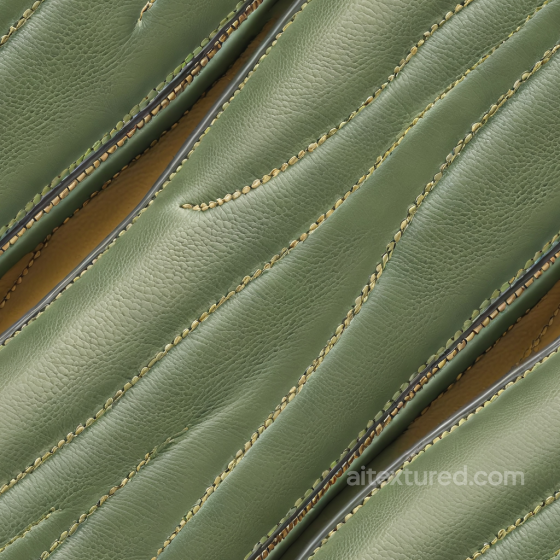 Olive Green Leather PBR Texture with Detailed Stitched Panels and Fine Grain Leather texture preview