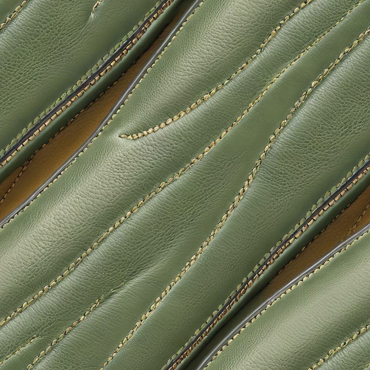 Olive Green Leather with Detailed Stitched Panels and Fine Grain seamless PBR texture preview