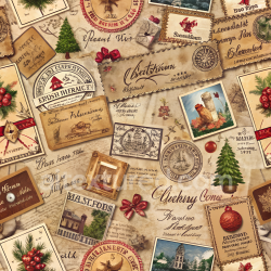 seamless Seamless 3D PBR Texture of Vintage Christmas Paper with Postcard Collage texture 8k free download PBR