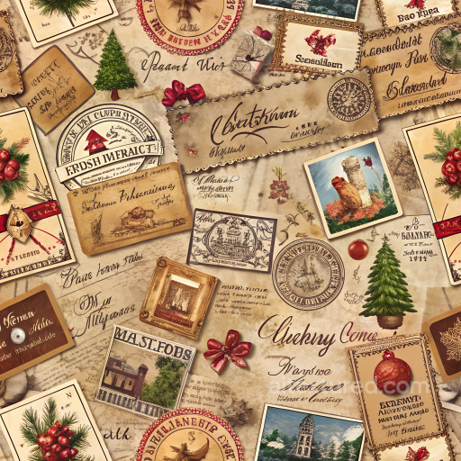 Christmas Vintage Texture of Vintage Christmas Paper with Postcard Collage seamless Christmas vintage PBR texture
