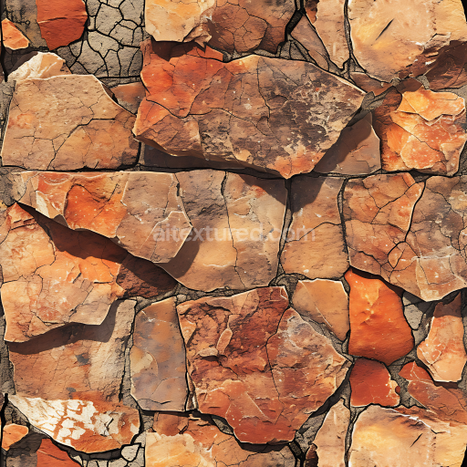 Seamless 3D Weathered Stone Wall PBR Texture with Earthy Red and Brown Tones