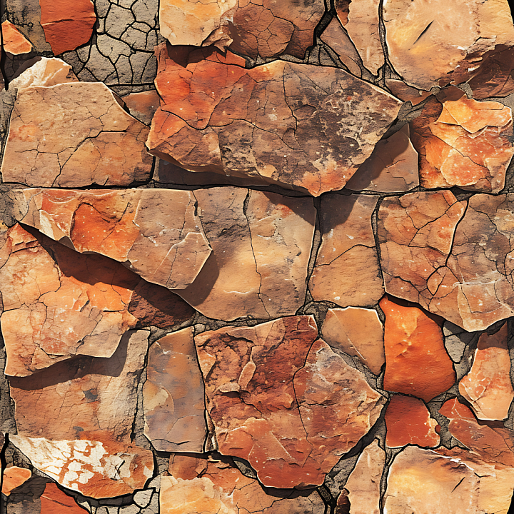 Weathered Stone Wall with Earthy Red and Brown Tones seamless PBR texture preview