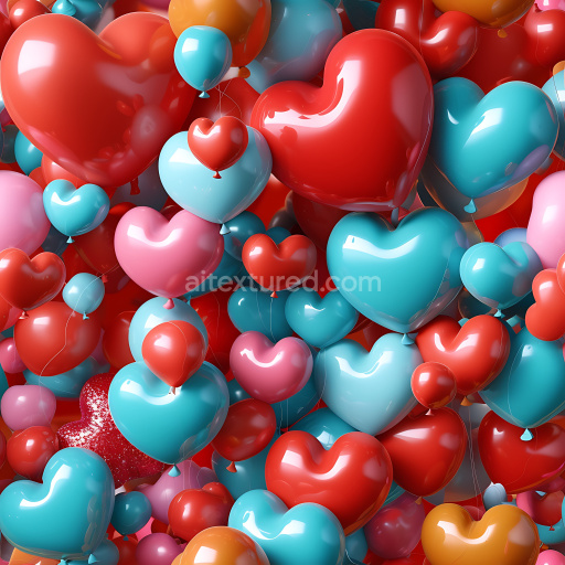 Seamless 3D Inflated Heart-Shaped Balloon PBR Texture in Vibrant Colors