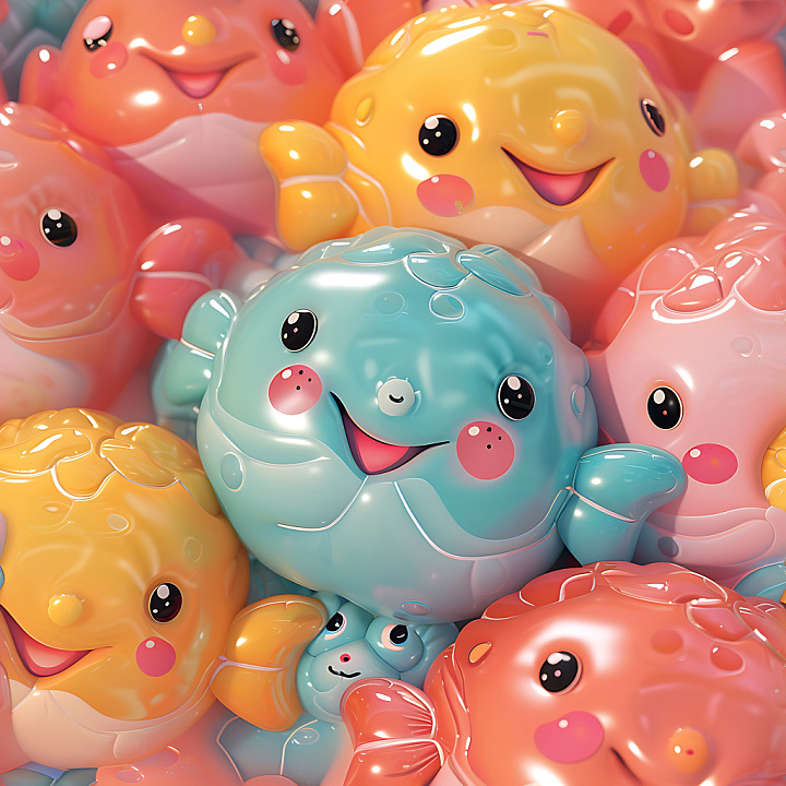 Inflated Plush Vinyl Fish in Pastel Colors seamless PBR texture preview