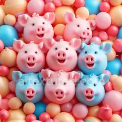 seamless Seamless 3D Inflated PBR Texture of Colorful Balloon Piggy Faces with Round Balloons texture 8k free download PBR