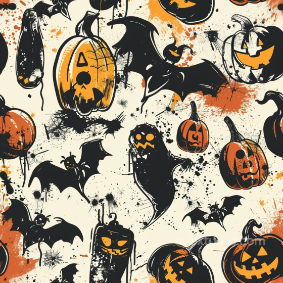 Vintage Halloween Fabric Texture with Pumpkin and Bat Illustrations Vintage Halloween texture preview