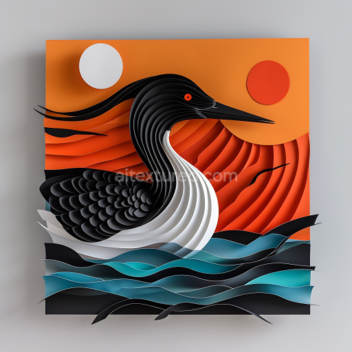 Seamless 3D PBR Texture Showcasing Stylized Common Loon Origami Pattern