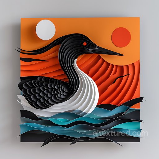 Animal - Seamless 3D PBR Texture Showcasing Stylized Common Loon Origami Pattern texture preview